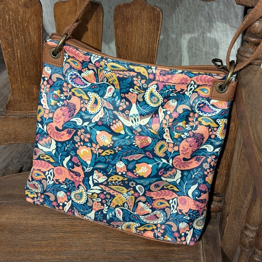 Sakroots Teal Enchanted Forest Crossbody Bag Purse - Picture 2 of 8